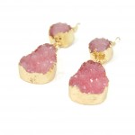Rose Pink Quartz Teardrop Druzy Stone Earrings